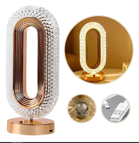 Luminária Abajur Cristal LED Touch Recarregável USB