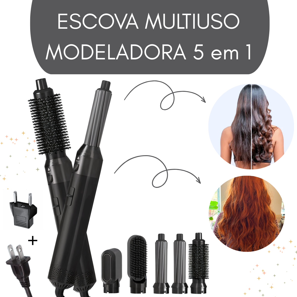 Escova Modeladora 5 em 1 Multiuso Profissional